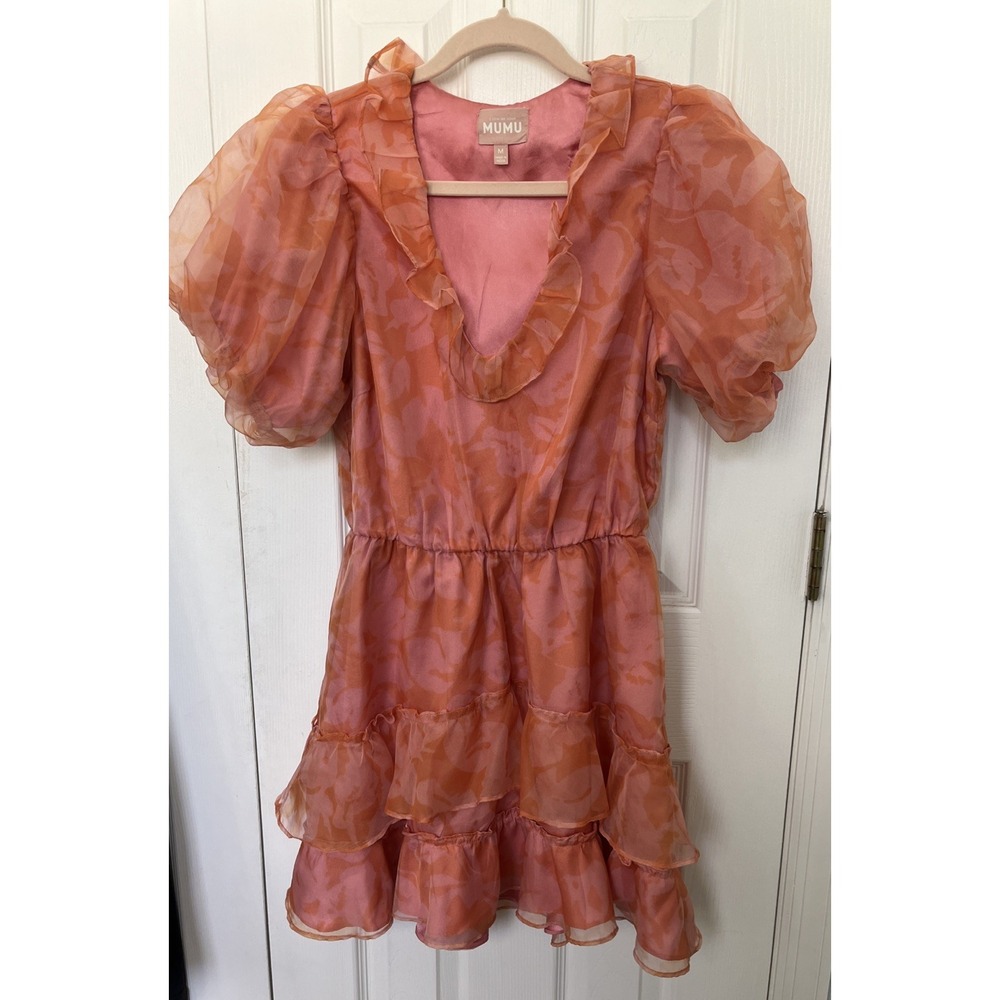 Show Me Your MuMu Jennie Ann Floral Ruffle Mini Dress Orange Size M